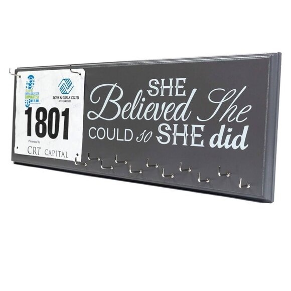 Wall Hanging Wood Race 5k Running Medal & BIB Holder - Picture 6 of 6